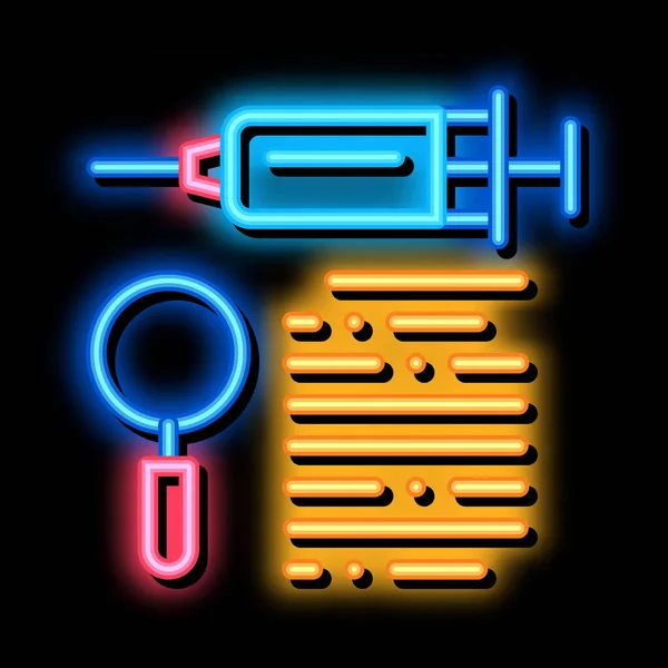 Studie van de werking van injectie neon gloed pictogram illustratie — Stockvector