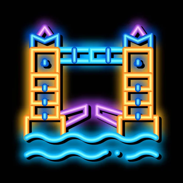 Drawbridge neon glow icon illustration — Stock Vector