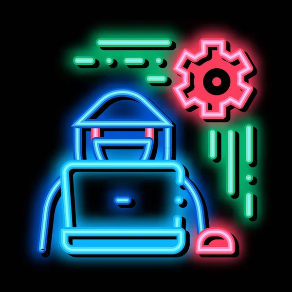 Beállítások hacker neon izzás ikon illusztráció — Stock Vector