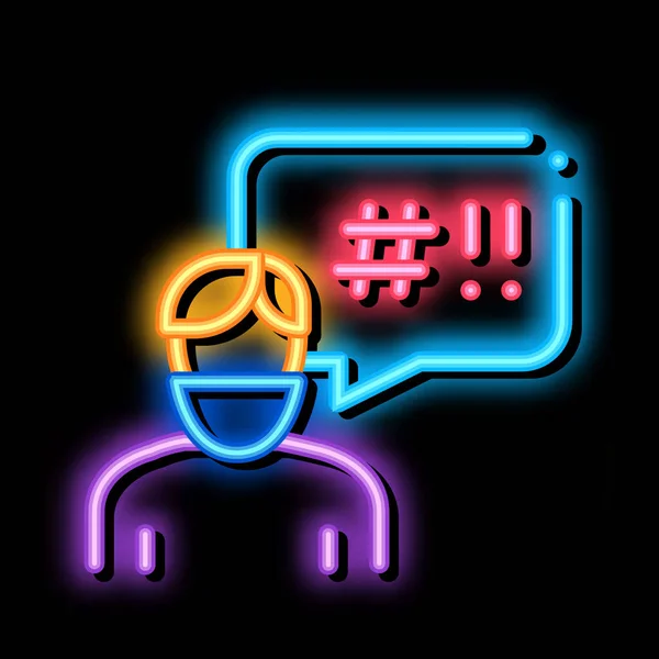 Maskeli adam gereksinimleri neon ışıklı simge illüstrasyonu — Stok Vektör