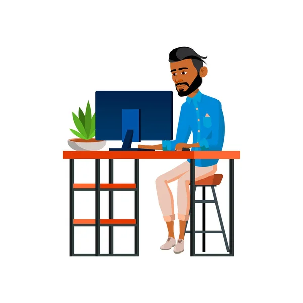 Hispanic man freelancer work on computer in room cartoon vector — Stock Vector