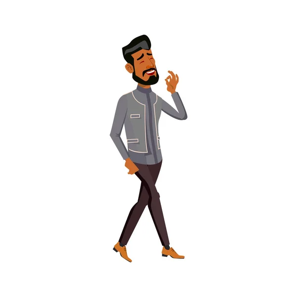 Feliz homem árabe andando na praia cartoon vector — Vetor de Stock