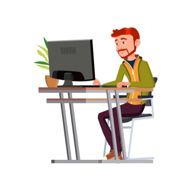 Proje yöneticisi bilgisayar karikatür vektörü planlıyor