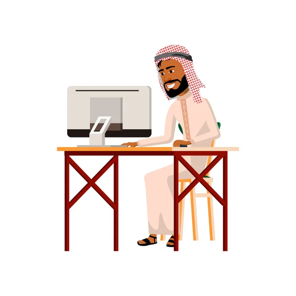 Arab guy socializes with partner online cartoon vector — Stock Vector