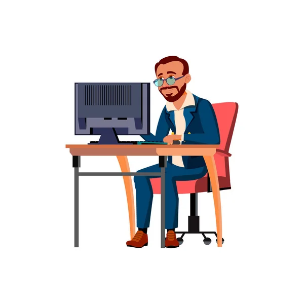 Man leider het lezen van werknemers rapport op computer monitor cartoon vector — Stockvector