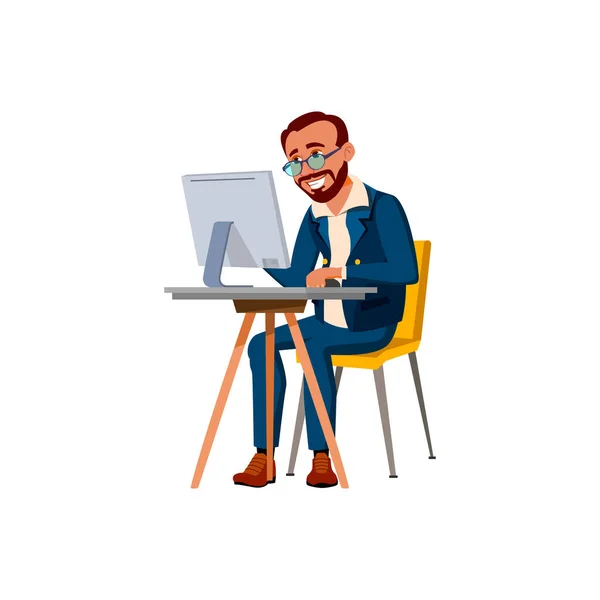 İnternet karikatür vektöründe sakallı adam arama işi — Stok Vektör