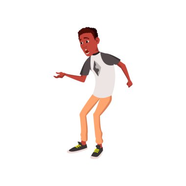 Afrikalı adam nehir karikatür vektörüne telefon bırakıyor.