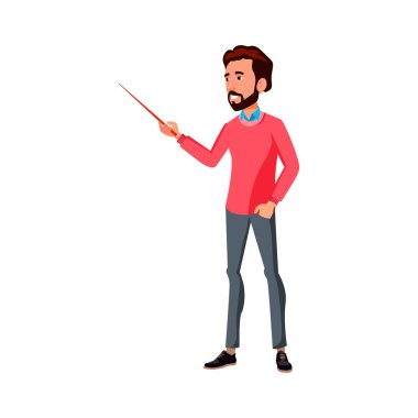 Harita karikatür vektöründe ülke sermayesini gösteren erkek öğretmen