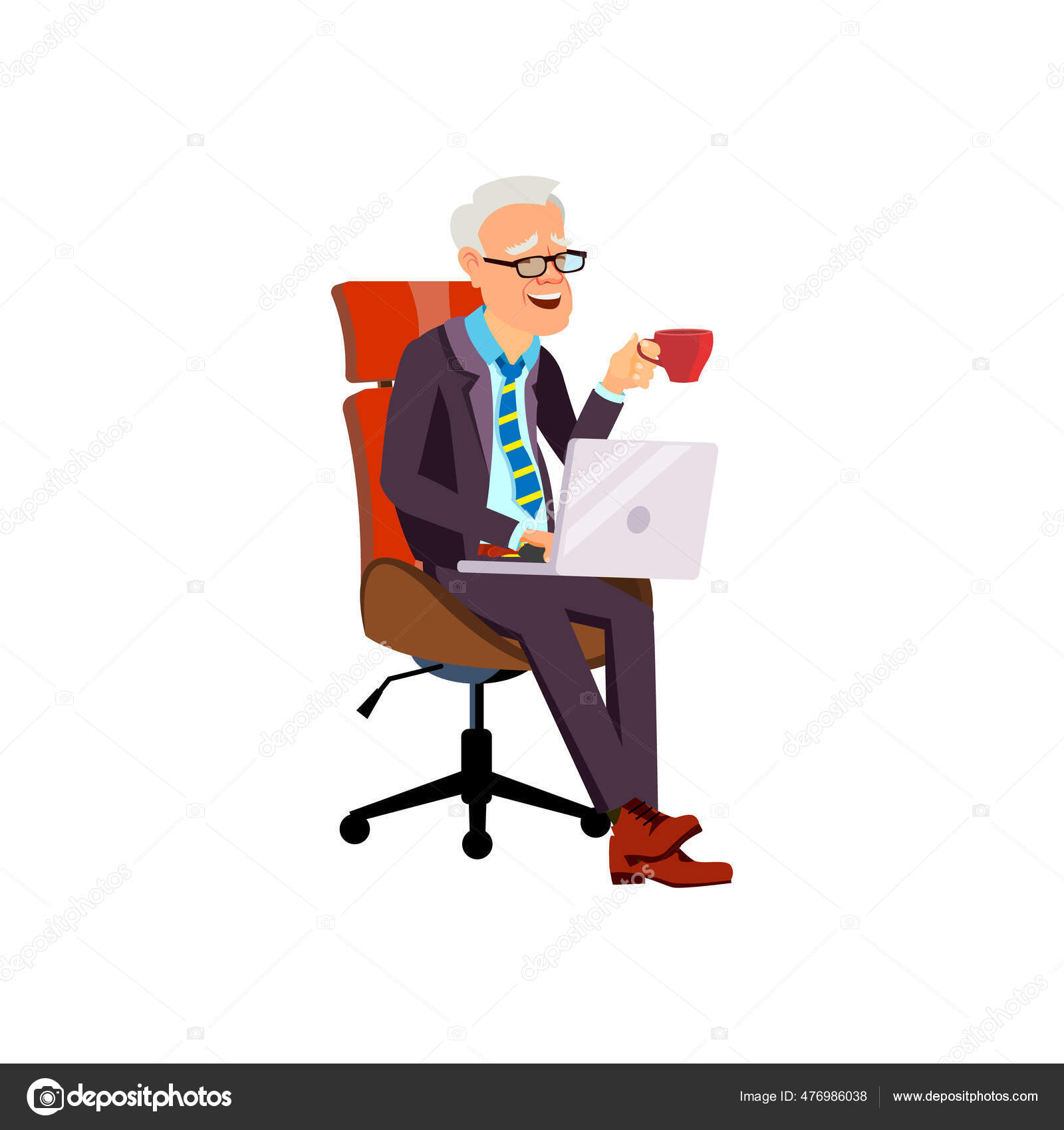 vieil homme utilisant un ordinateur portable, personnage senior