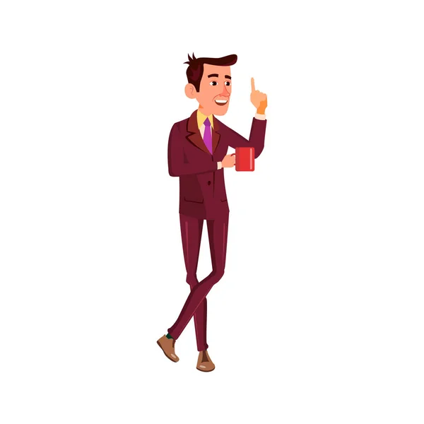 Hombre optimista con copa de bebida apuntando hacia arriba vector de dibujos animados — Vector de stock