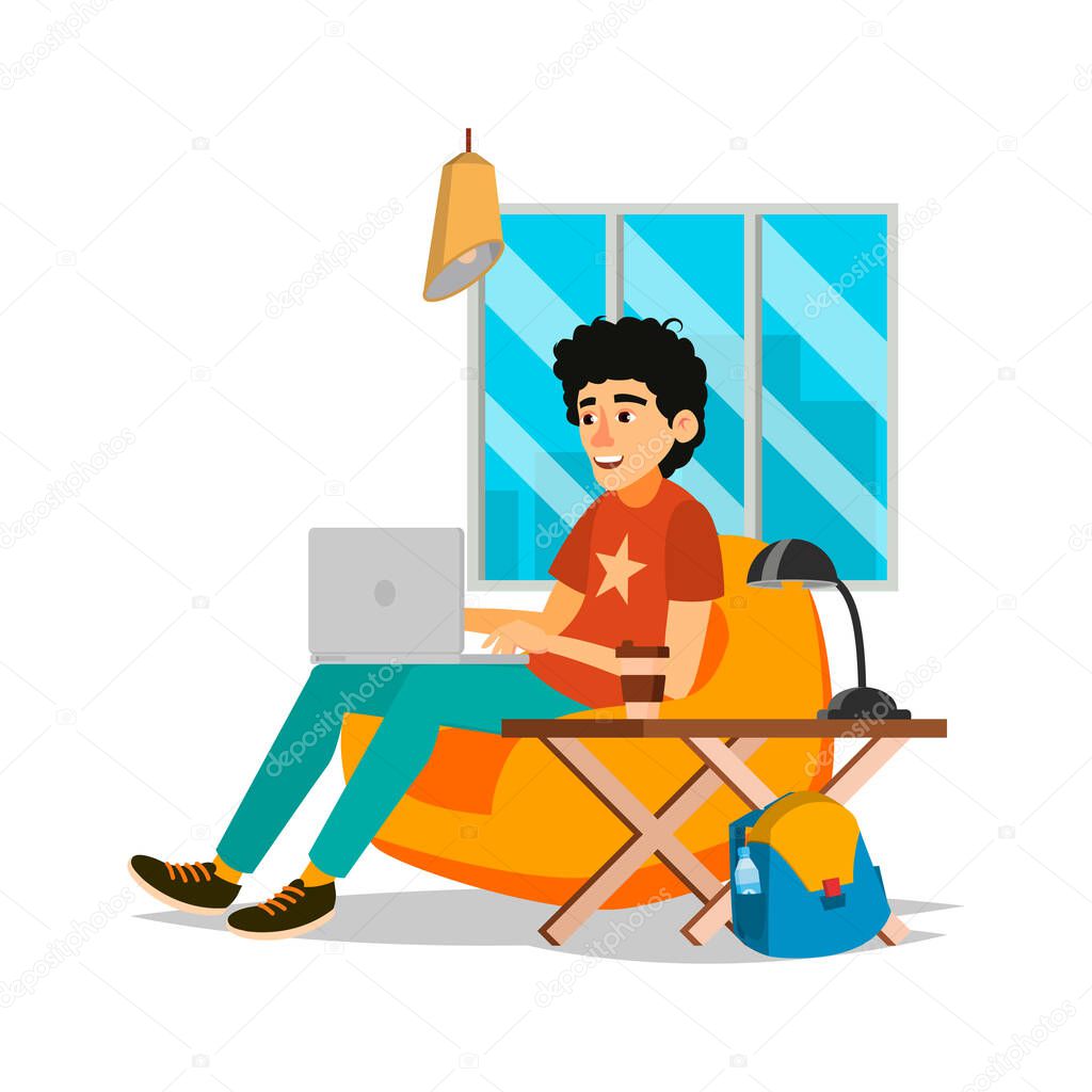 young man working in lounge zone cartoon vector