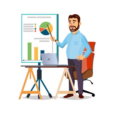 Üniversite profesörü ders karikatürü vektörü hakkında finansal diyagramı açıkla