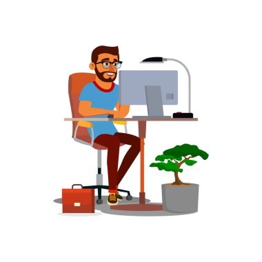 Şirket yöneticisi satışı bilgisayar monitörü çizgi film vektörü sırasını kontrol ediyor