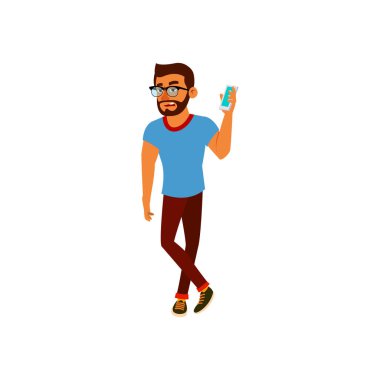 Genç adam cep telefonu karikatür vektöründe CEO ile konuşmayı görmezden geliyor