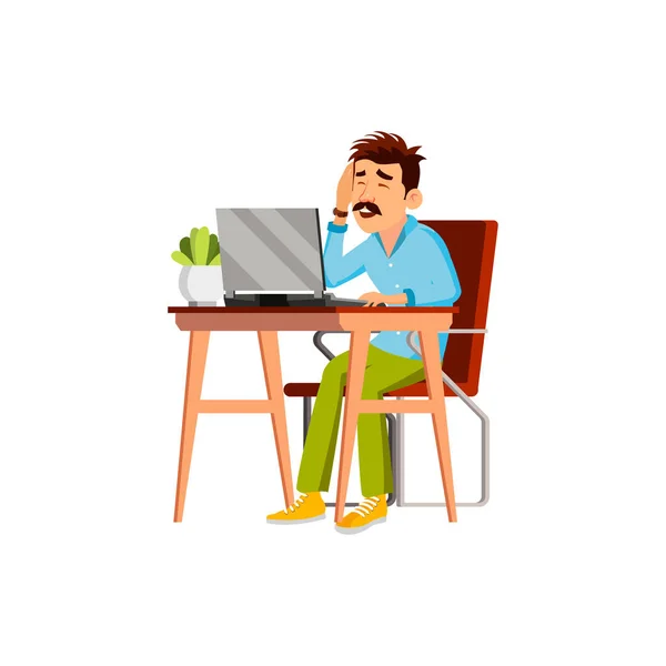 Man worker with headache working at workplace cartoon vector — Stock Vector