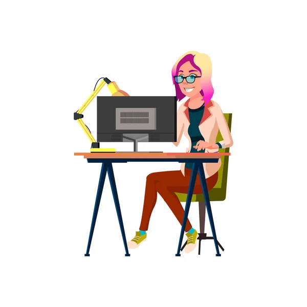 Mujer Programador Desarrollo Aplicación Vector Dibujos Animados Mujer Programador Desarrollando — Vector de stock