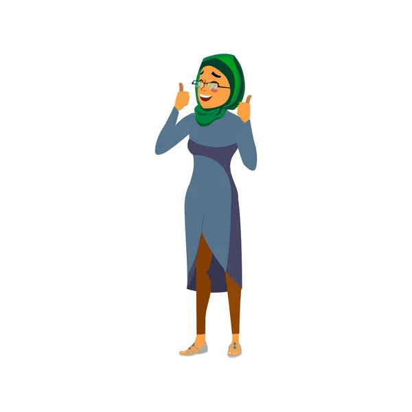 Arabská Žena Dává Palec Nahoru Pro Dobrou Práci Karikatura Vektor — Stockový vektor