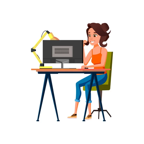 Woman Creator Digital Image Processing Computer Cartoon Vector Woman Creator — Stock Vector