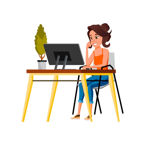 Artist Woman Developing Web Site Design Computer Cartoon Vector Artist — Stock Vector