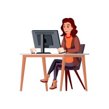 Neşeli kadın internetten elektronik teknisyen siparişi veriyor. Neşeli kadın internetten elektronik teknisyen sipariş ediyor. izole düz çizgi film çizimi