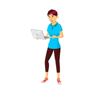 Çekici kız dijital cihaz karikatür vektörü hakkında komik makaleler okuyor. Çekici kız dijital cihaz karakteri hakkında komik makaleler okuyor. izole düz çizgi film çizimi