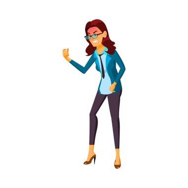 Kızgın kadın CEO çalışan karikatür vektörüne bağırıyor. Kızgın kadın CEO çalışan karakterine bağırıyor. izole düz çizgi film çizimi