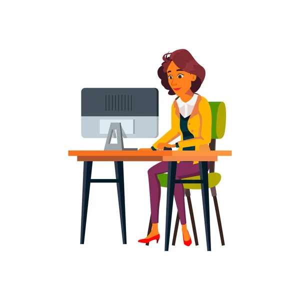 Latin Woman Checking Email Computer Cartoon Vector Latin Woman Checking — Stock Vector