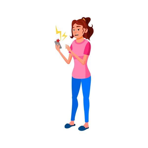 Cute Young Woman Boring Phone Conversation Cartoon Vector Cute Young — Stock Vector