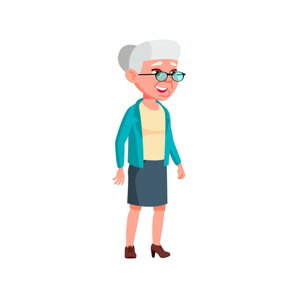 Mujer Anciana Caminando Centro Comercial Vector Dibujos Animados Mujer Anciana — Archivo Imágenes Vectoriales