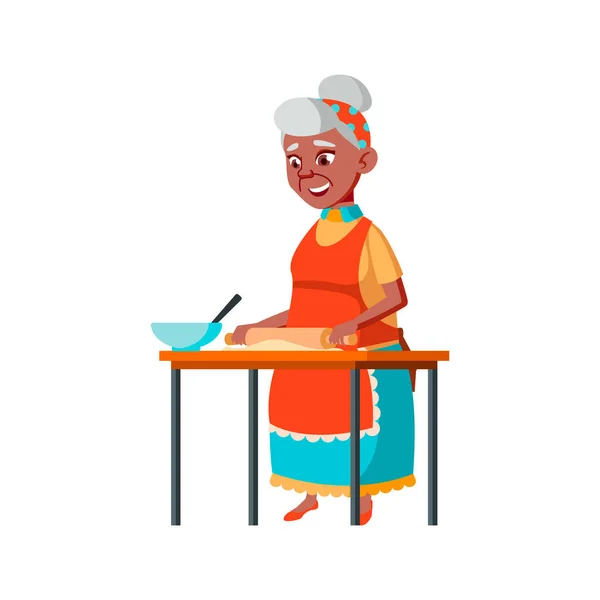 Ηλικιωμένη Κυρία Προετοιμάσει Ζύμη Για Ψήσιμο Cookies Φορέα Κινουμένων Σχεδίων — Διανυσματικό Αρχείο