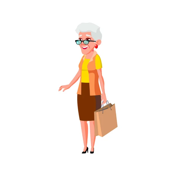 Stylish Old Woman Buying Clothing Boutique Cartoon Vector Stylish Old — Stock Vector