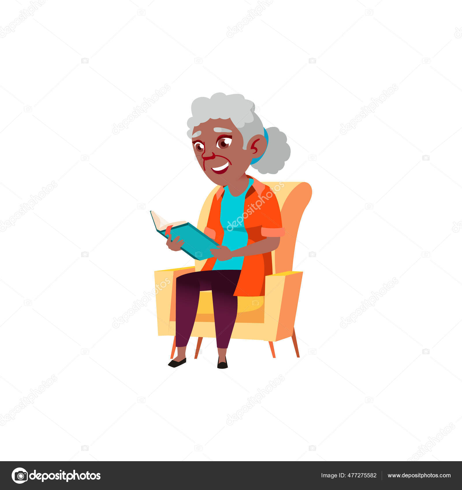 Stará Africká Dáma Sedící Křesle Čtoucí Zajímavý Kreslený Vektor Stará  Stock Vector od © pikepicture 477275582