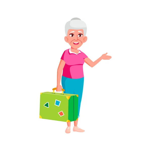 Abuela Con Maleta Equipaje Crucero Vector Dibujos Animados Abuela Con — Vector de stock