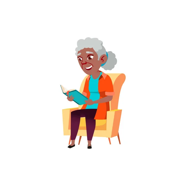 Alte Afrikanische Dame Sitzt Auf Einem Sessel Und Liest Interessante — Stockvektor