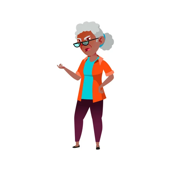 Geïrriteerde Oude Afrikaanse Vrouw Schreeuwend Tegen Apotheek Verkoper Cartoon Vector — Stockvector