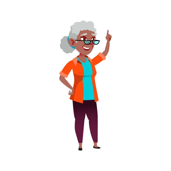 Anciana Mujer Tiene Idea Para Vacaciones Vector Dibujos Animados Anciana — Vector de stock