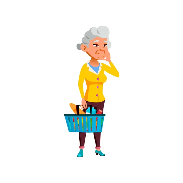 Vieja Mujer Europea Elegir Alimentos Vector Dibujos Animados Supermercado Anciana — Vector de stock