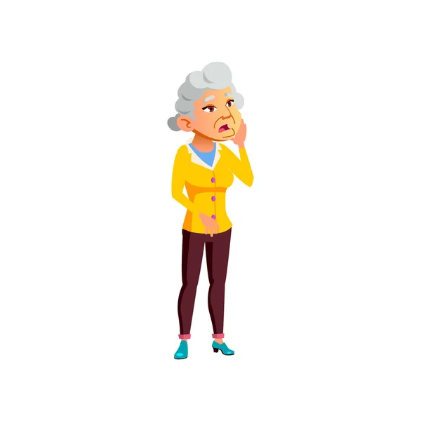 歯痛のあるおばあちゃんです 歯痛のある年配の女性です 隔離されたフラット漫画のイラスト — ストックベクタ
