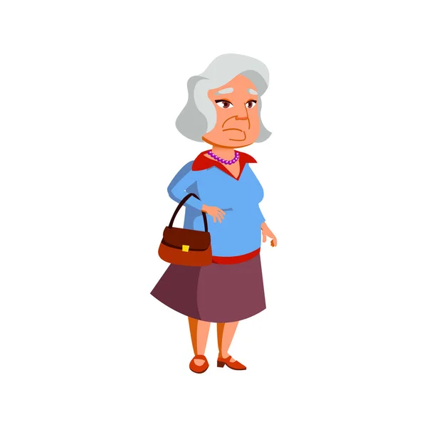 Eine Traurige Ältere Frau Wartet Der Haltestelle Cartoon Vector Eine — Stockvektor