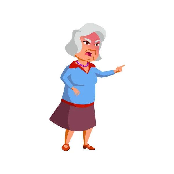都市部の漫画のベクトルに孫を叫んでいる老婦人 都市部のキャラクターに孫を恥をかかせる老婦人 隔離されたフラット漫画のイラスト — ストックベクタ