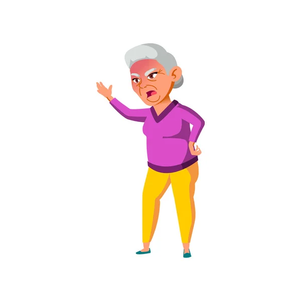 Crazy Mature Age Woman Shouting Enemy Retirement Home Cartoon Vector — Stock Vector