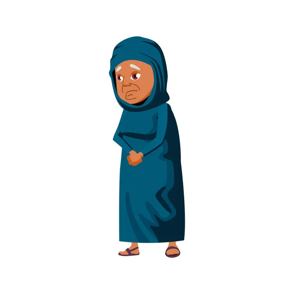 Velha Mulher Muçulmana Vetor Cartoon Mesquita Velha Mulher Muçulmana Caráter — Vetor de Stock