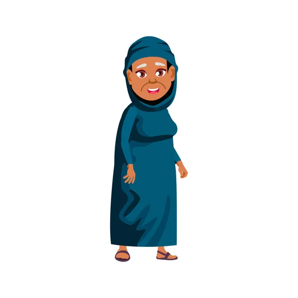 Señora Anciana Árabe Discutiendo Con Familia Evento Vector Dibujos Animados — Vector de stock
