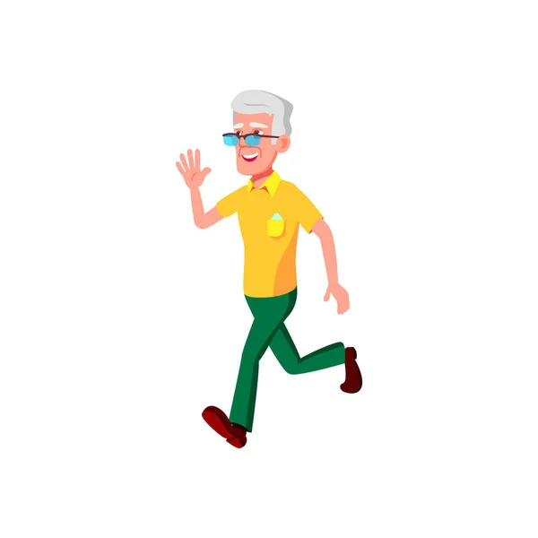 Feliz Anciano Corriendo Vector Dibujos Animados Autobús Feliz Anciano Corriendo — Vector de stock