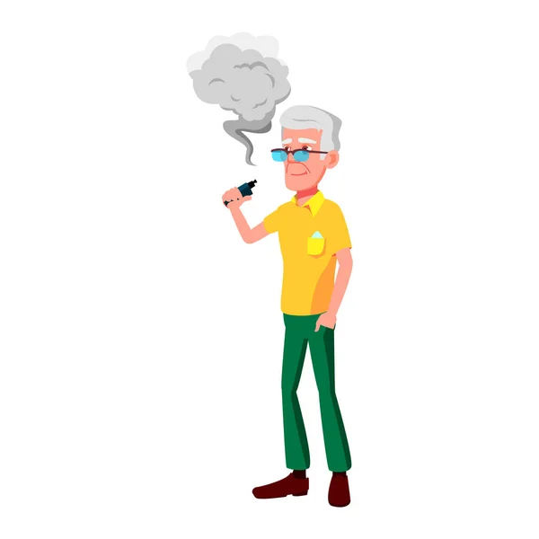 Hombre Edad Madura Fumar Vector Dibujos Animados Dispositivo Vapor Hombre — Archivo Imágenes Vectoriales