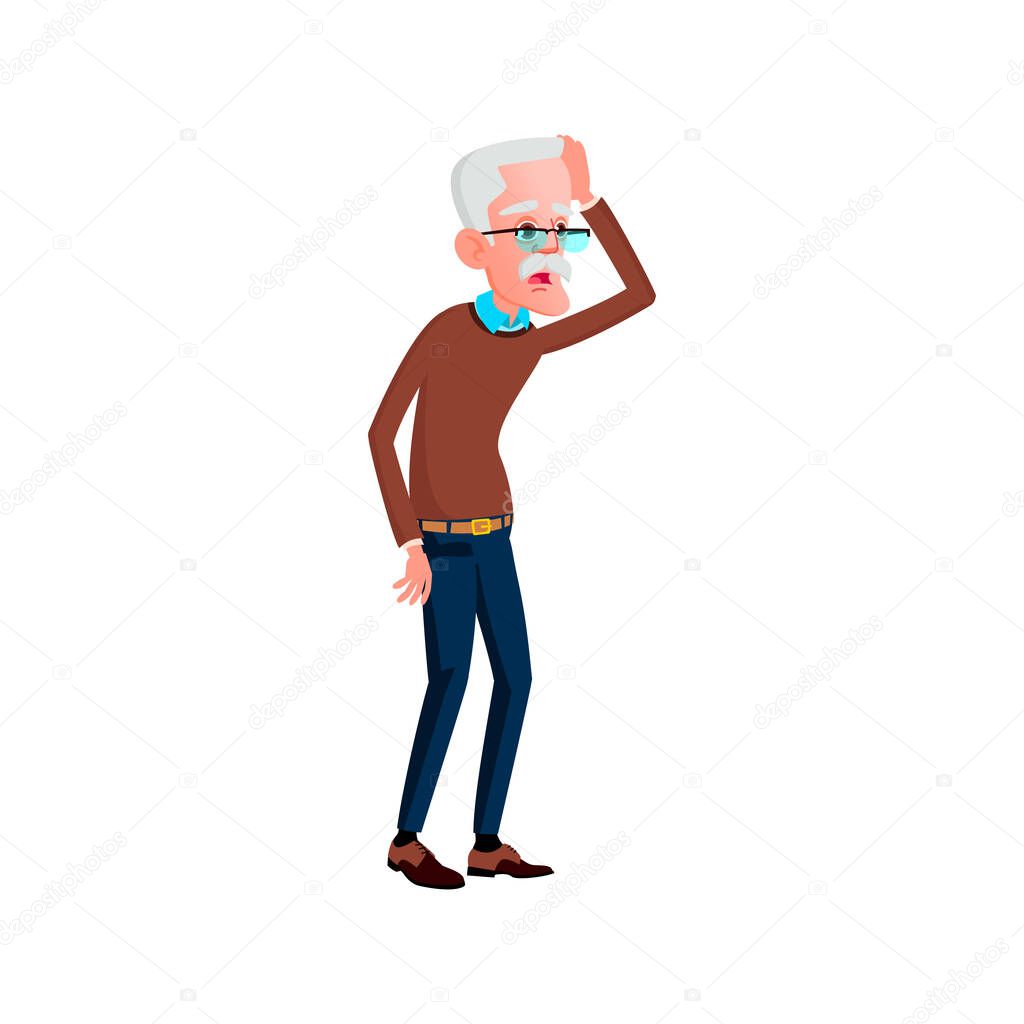 old man looking with shock at product high prices cartoon vector. old man looking with shock at product high prices character. isolated flat cartoon illustration