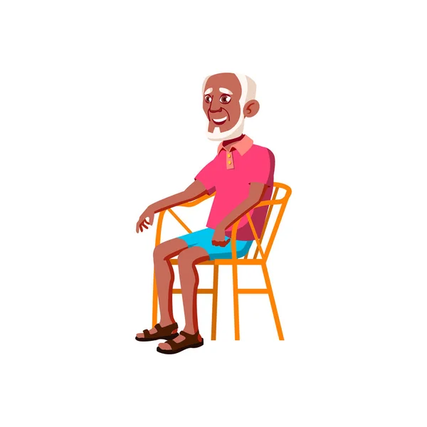 Leeftijd Afrikaanse man rusten op cafe terras cartoon vector — Stockvector