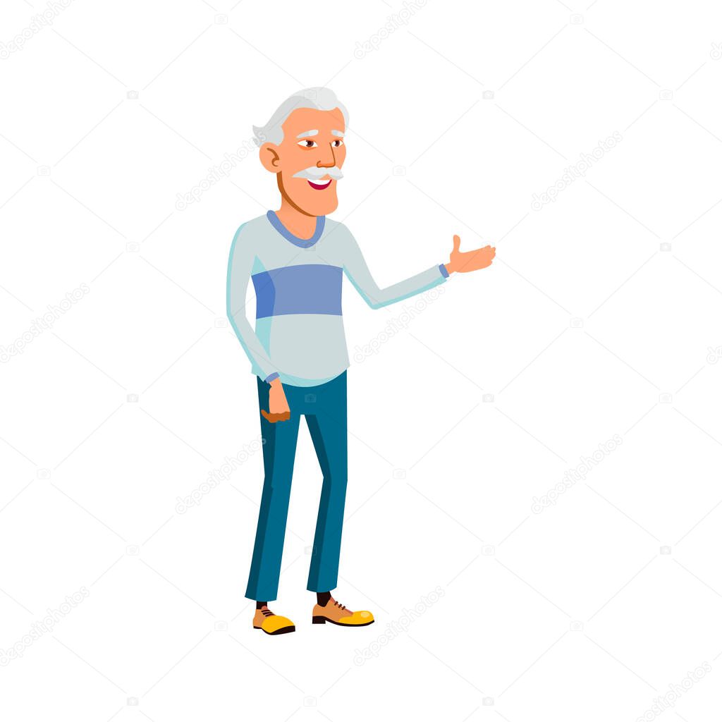 old chinese grandfather talking with granddaughter in house cartoon vector