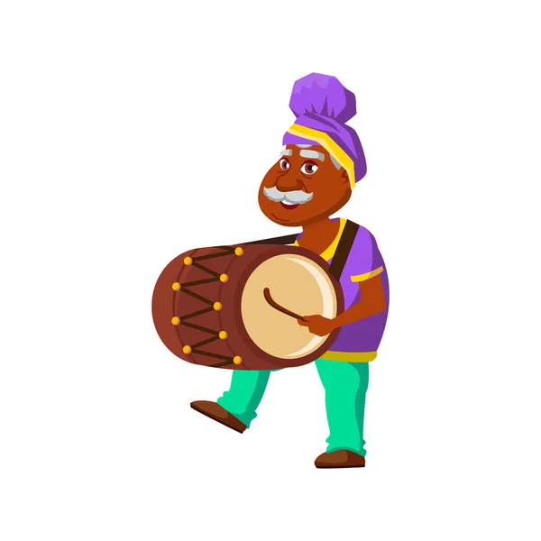 Old man musician playing on dumb on festival cartoon vector —  Vetores de Stock