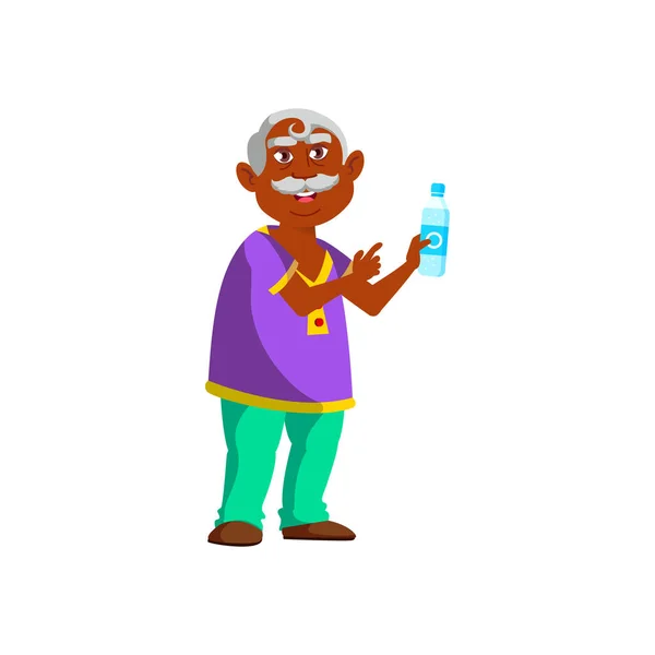 Abuelo ofreciendo botella de agua a un amigo en parque vector de dibujos animados — Vector de stock